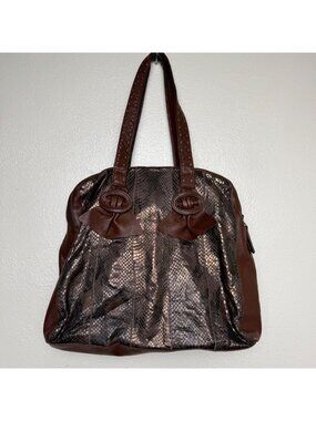 Vintage Chi by Carlos Falchi Brown Snakeskin Long Handle Shoulder Bag Y2K